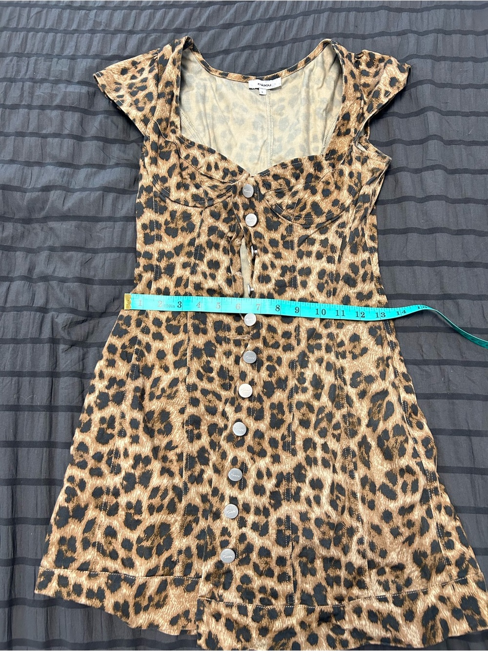 MIAOU Leopard Print Button-Front Mini Dress - Tan/Black - Picture 5 of 5